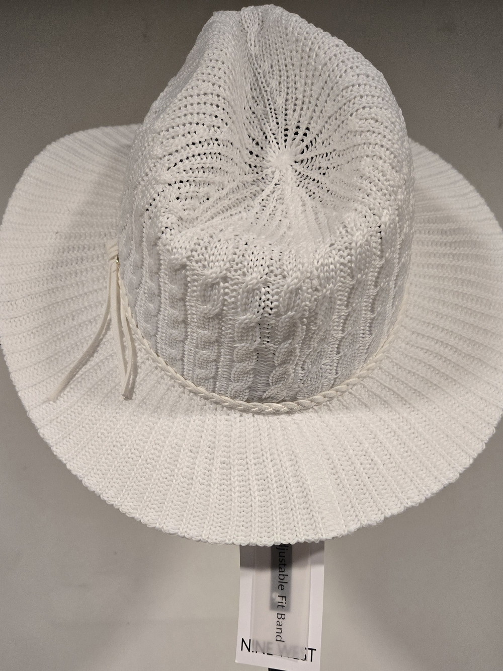 NINE WEST White Knit Sun Hat with Braided Band